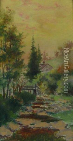 Landscape With Creekside Cottage Oil Painting - Frank J. Girardin