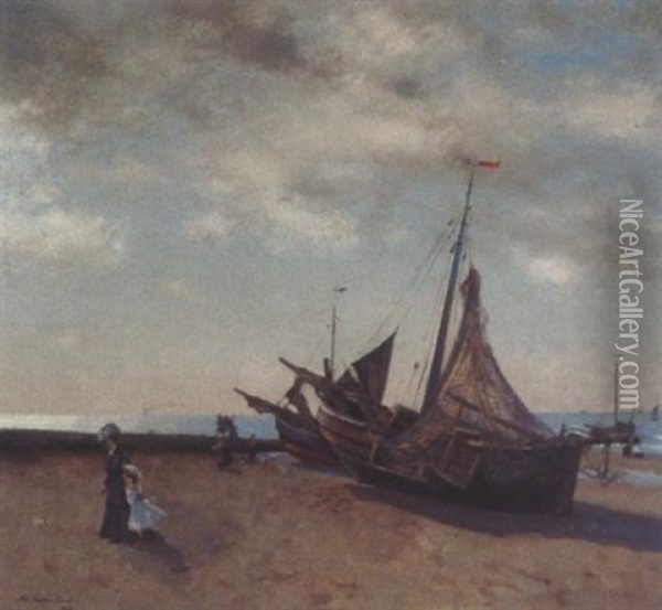 Strandszene Oil Painting - Adolf Leonhard Mueller-Cassel