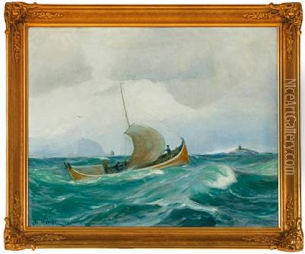 A Fishing Vessel On Open Sea Oil Painting - Thorolf Holmboe