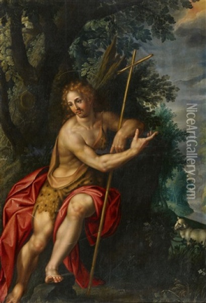 John The Baptist In A Landscape Oil Painting - Hendrick De Clerck