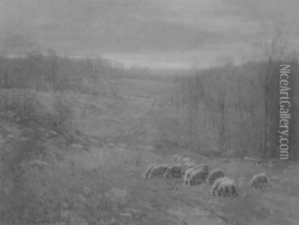 Sheep Grazing On The Hillside Oil Painting - William S. Robinson