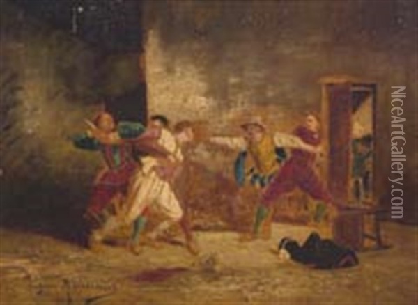Fighting Cavaliers Oil Painting - Ernest Meissonier