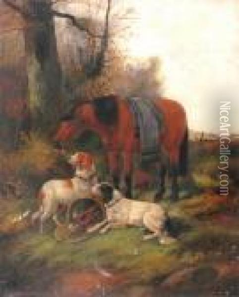 Game Dogs, Game And Hunter Oil Painting - John Gifford