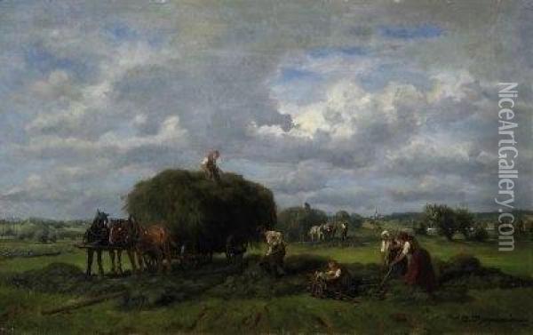 The Haycrop. Signed Bottom Right: D. Thomassin Oil Painting - Desire Tomassin