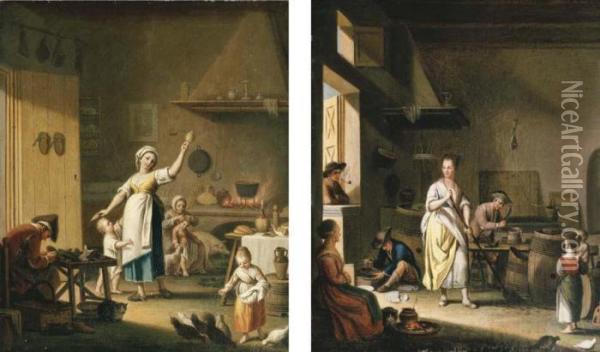 A Cobbler's Shop; And A Cooper's Shop Oil Painting - Pietro Fabris
