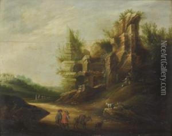 Bergers Et Leur Troupeau Devant Des Ruines Antiques Oil Painting - Bartholomeus Breenbergh