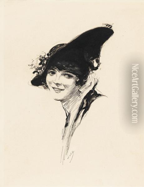 Portrait Of A Woman With A Hat Oil Painting - Joseph Clement Coll