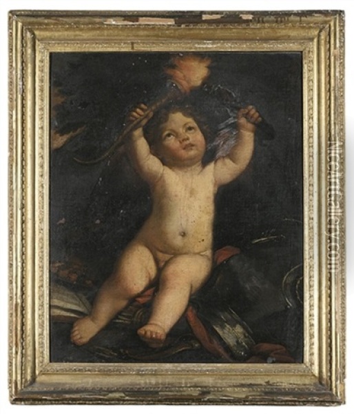 A Putto Holding Two Flaming Torches Oil Painting - Giulio Cesare Procaccini