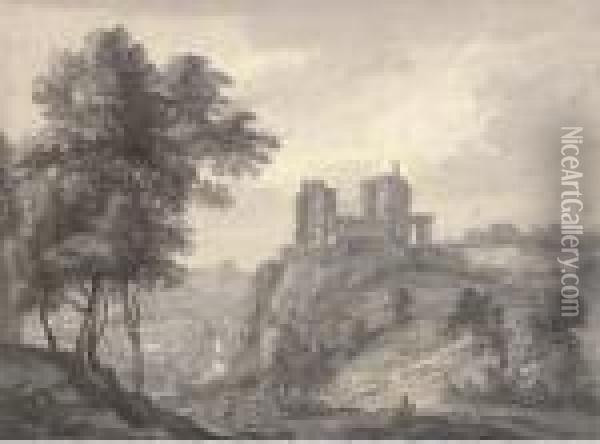 View Of A Ruined Castle Oil Painting - Paul Sandby