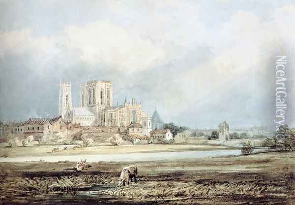 York Minster from the South-East, with Layerthorpe Bridge Oil Painting - Thomas Girtin