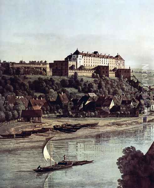 View from Pirna, Pirna of the vineyards at Posta, with Fortress Sonnenstein, Detail Oil Painting - Bernardo Bellotto