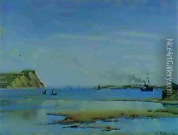 Sommerdag Med Skibe I Fjorden Oil Painting - Christian Blache