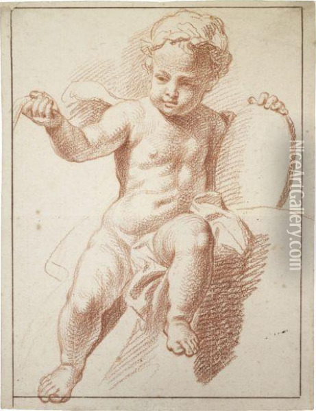 Study Of A Seated Putto Oil Painting - Louis Fabricius Dubourg