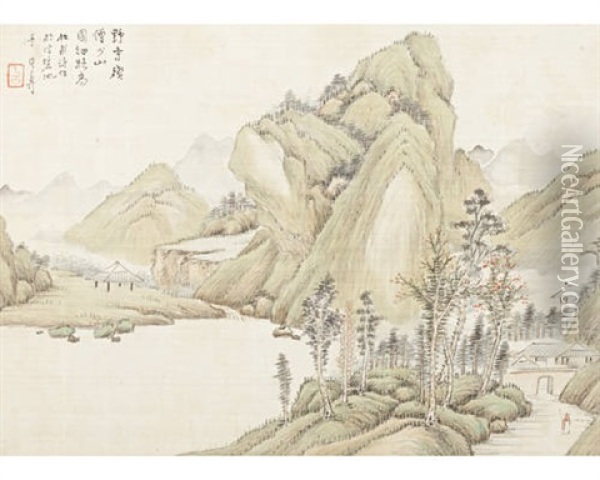 River And Mountain Views With Accompanying Poems (album W/12 Works) Oil Painting -  Wu Deyi