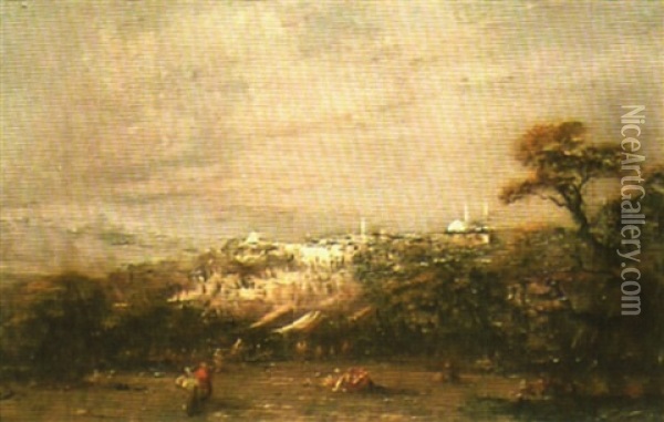 Turquie, Paysage Anime A La Mosquee Oil Painting - Edouard-Jacques Dufeu