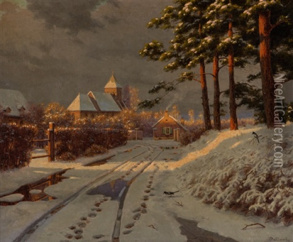 Winter Morning At The City`s Edge Oil Painting - Boris Bessonof