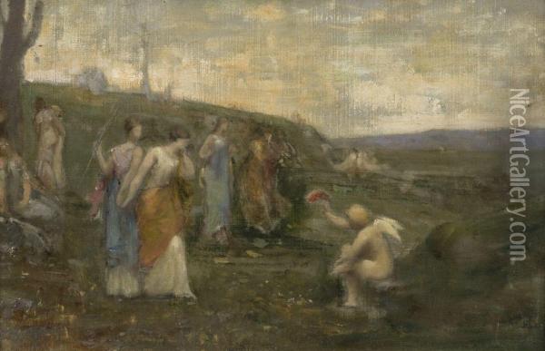 Allegorie : Cupidon Et Les Muses Oil Painting - Jean Ernest Aubert
