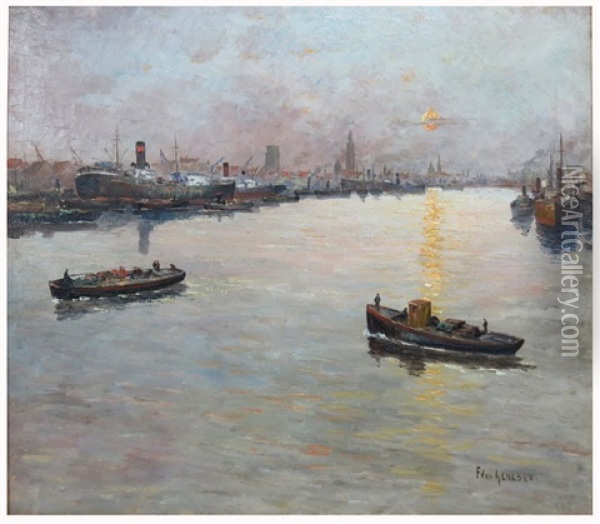 Antwerp Harbor Scene Oil Painting - Frans van Genesen