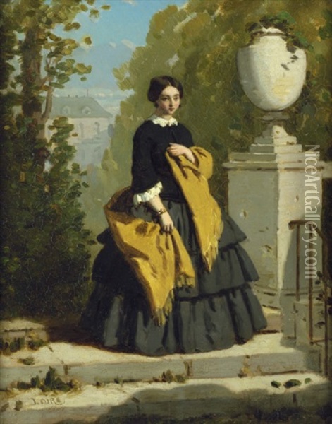 Elegante Junge Dame Im Garten Eines Chateau Oil Painting - Leon Henri Antoine Loire