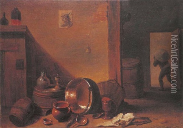Scene D'interieur Paysan Avec Des Pieces De Cuivre Oil Painting - Franz (Francois) Ryckhals