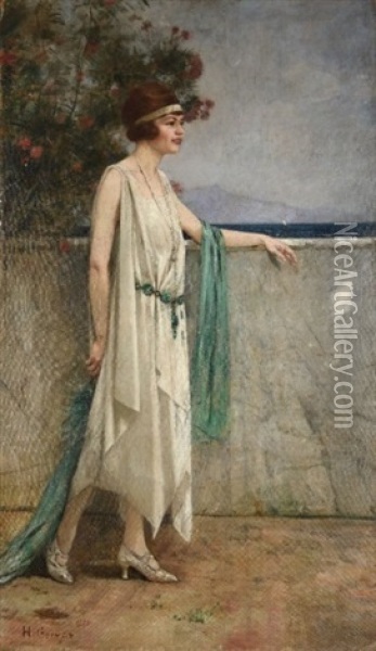 Femme Dans Un Jardin Mediterraneen Oil Painting - Henri Gervex