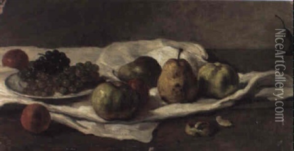 Apples, Pears And Grapes On A Table Oil Painting - Gustave Courbet