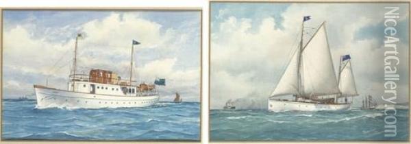 Giroflee In The Channel; The Motor Yacht Jumbo; And A Motor Yacht Oil Painting - Pelham Jones