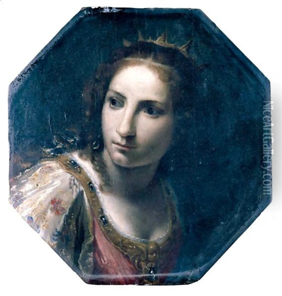 Head Of A Female Saint(), Possibly Saint Catherine Of Alexandria Oil Painting - Giovanni Martinelli