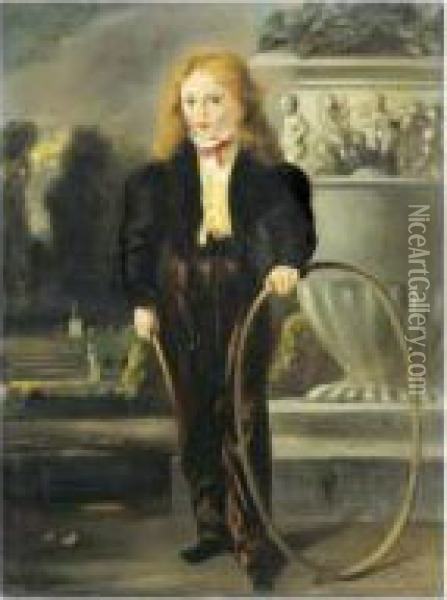 Portrait D'alexandre Dumas Fils Enfant Tenant Un Cerceau Oil Painting - Louis Boulanger
