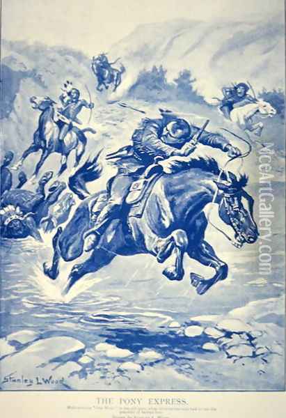 Pony Express pursued by Indians Oil Painting - Stanley L. Wood
