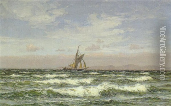Marine Med Kutter Under Norges Kyst Oil Painting - Vilhelm Karl Ferdinand Arnesen