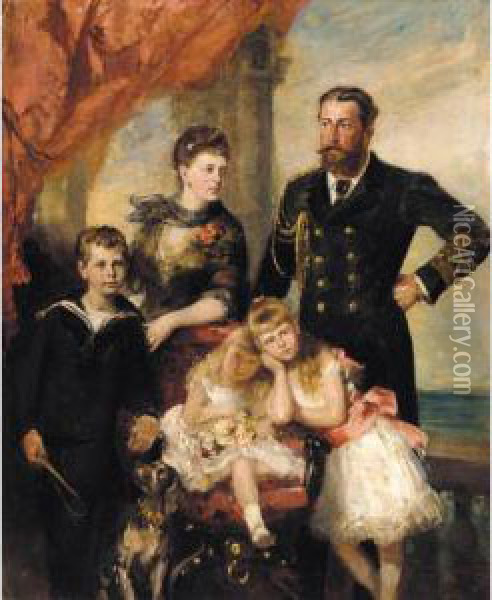 Portrait Of The Duke And Ducchess Of Edinburgh With Their Children Oil Painting - James Jebusa Shannon