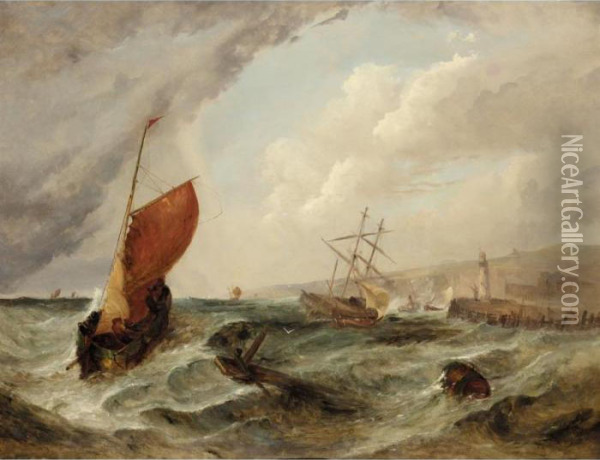Shipping In Choppy Seas Oil Painting - John Wilson Carmichael