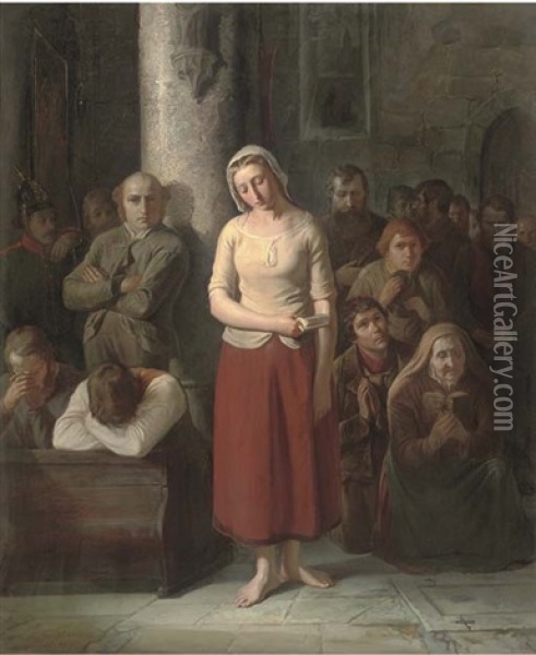 A Moment Of Prayer Oil Painting - Friedrich Ritter von Malheim Friedlaender