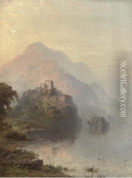 Glengarry Castle, Evening Oil Painting - George Blackie Sticks