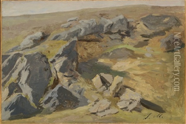 Study Of A Rocky Landscape Oil Painting - Julius Eduard Marak