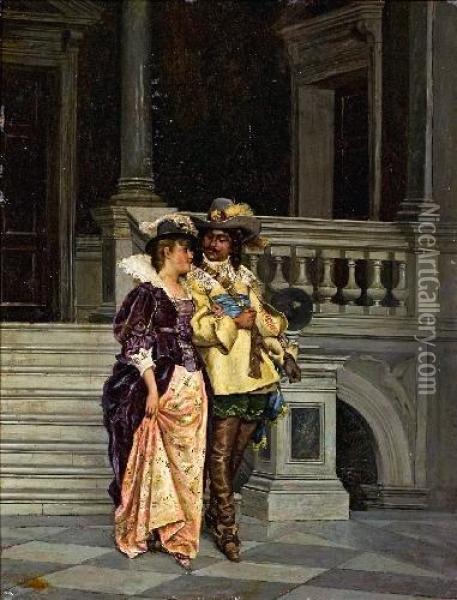Elegantes Paar In Einem Treppenhaus Oil Painting - Tito Conti