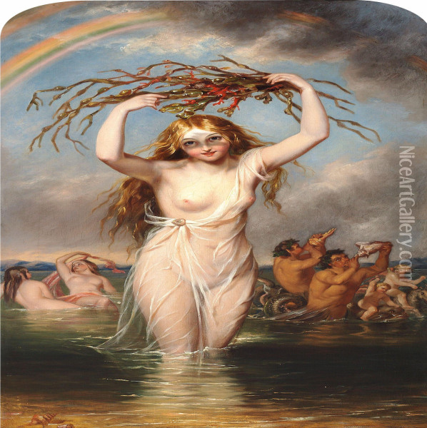 Nymphs And Mermen Playing Oil Painting - William Edward Frost