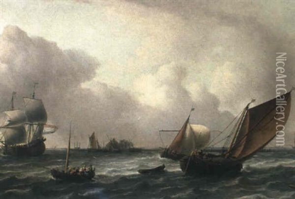Schiffe Auf Bewegter See Oil Painting - Aernout (Johann Arnold) Smit
