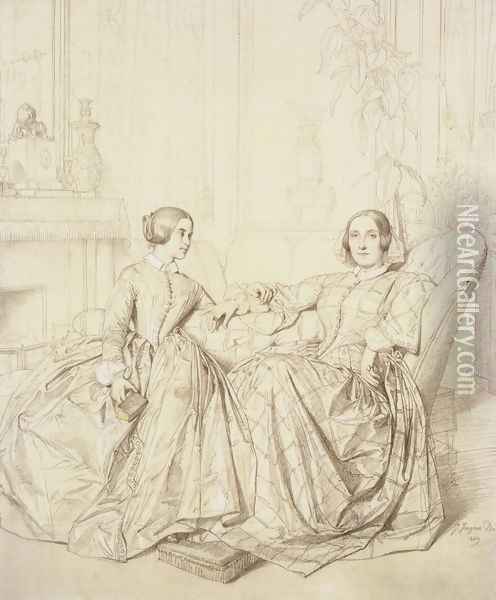 Comtesse Charles d'Agoult, née Marie de Flavigny, and Her Daughter Claire d'Agoult Oil Painting - Jean Auguste Dominique Ingres