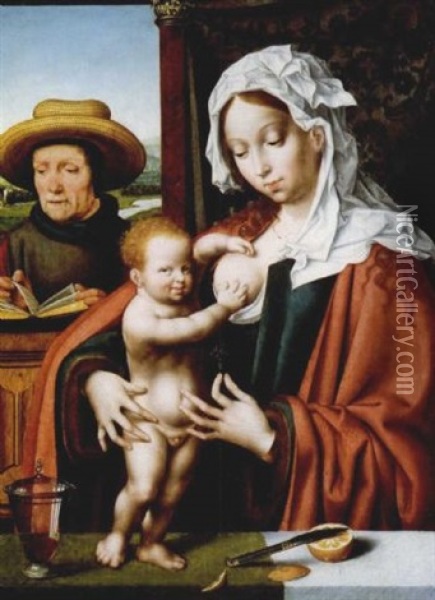 La Sainte Famille Oil Painting - Joos Van Cleve