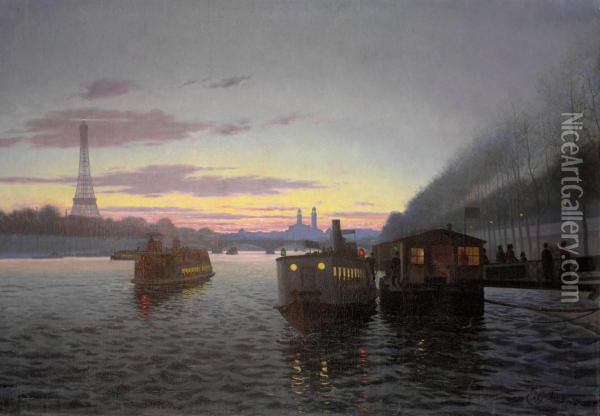 Les Bords De La Seine A Paris Oil Painting - Eugene Frey