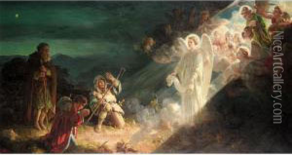 The Angel Gabriel Appearing To The Shepherds Oil Painting - Alfred Morgan