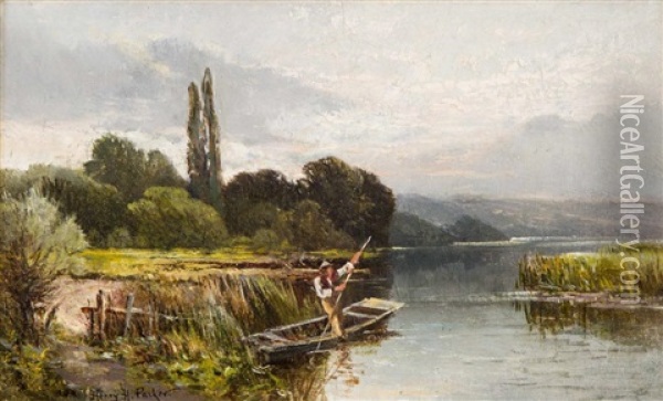 Figure In A Punt Oil Painting - Henry H. Parker