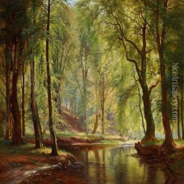 A Day In June In Lellinge Forest Oil Painting - Carl Frederick Aagaard