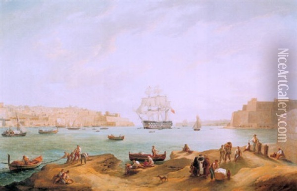 A View Of The Grand Harbour At Valetta Oil Painting - Anton Schranz