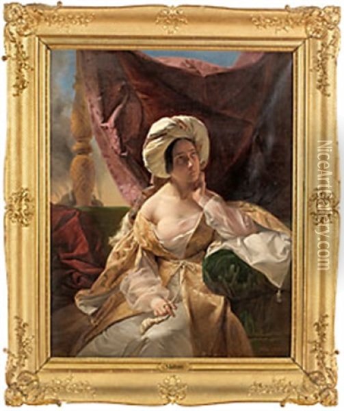 Kvinna I Tankar Oil Painting - Giuseppe Molteni