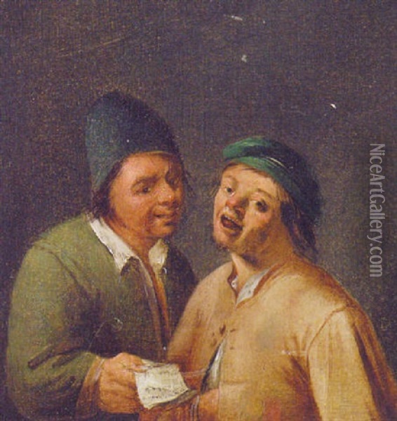 Two Boors In An Interior Oil Painting - Joos van Craesbeeck