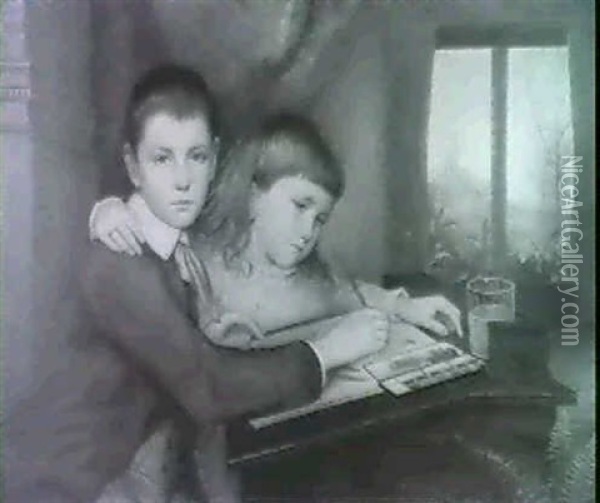 A Portrait Of Arthur Appleton Beebe And His Sister Emily    Esther Beebe Oil Painting - Edward Clifford