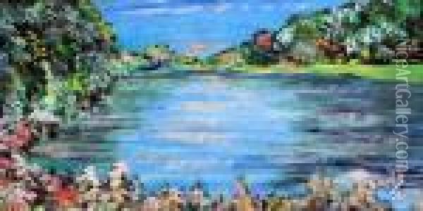 Lake Scenes Oil Painting - Louis William Wain
